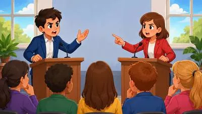 Debate - A formal discussion on a topic where people give different opinions.