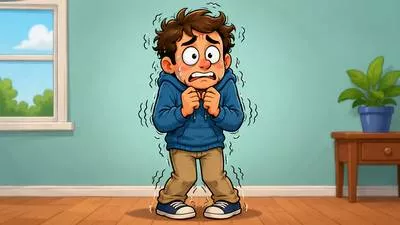 Jittery - Nervous, anxious, or unable to relax.
