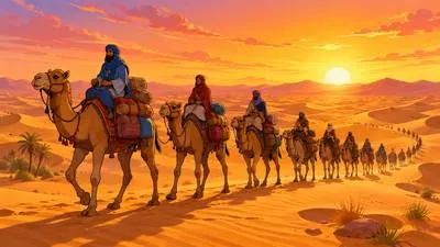 Caravan - A group of people, animals, or vehicles travelling together.