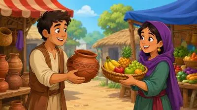 Barter - Exchange goods or services without using money. (वस्तु-विनिमय करना)