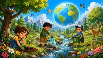 Environment - The natural world or the surroundings in which a person, animal, or plant lives. (पर्यावरण)