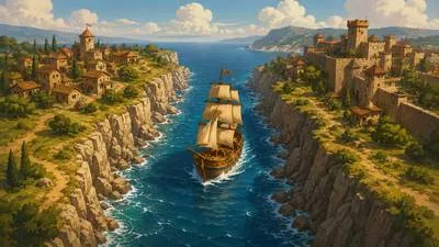 Strait - A narrow passage of water connecting two larger bodies of water.
