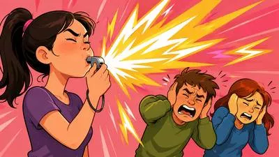 Shrill - Having a high, sharp, and unpleasant sound; to make such a sound.