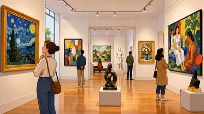 Gallery - A room, building, or space used for displaying works of art.