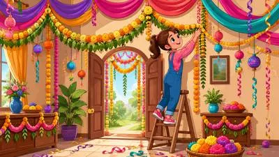 Festoon - A decorative chain of flowers, leaves, or ribbons; to decorate with such chains.