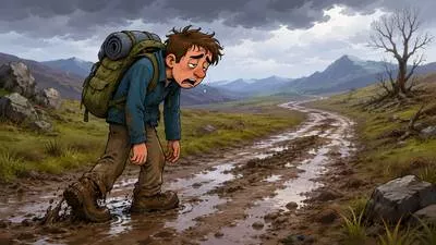 Traipse - To walk or move around in a tired, casual, or reluctant way.