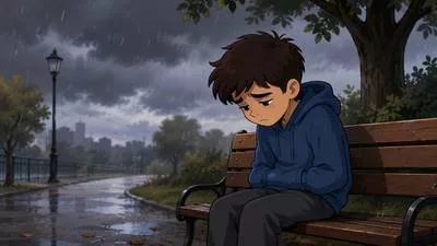 Downcast - Sad, disappointed, or looking downward.