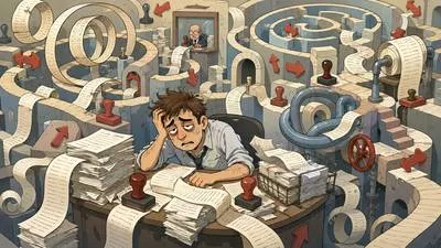 Rigmarole - A long, complicated, and often unnecessary procedure or explanation. (लंबी और अनावश्यक जटिल प्रक्रिया)