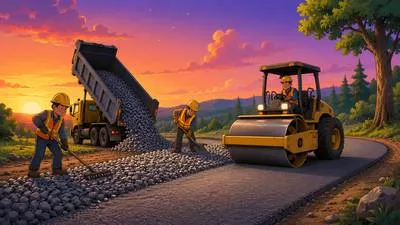 Macadamize - Construct or surface a road using compacted layers of small broken stones, usually with a binding material.