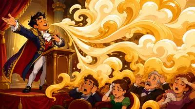 Grandiloquence - A pompous and excessively elaborate style of speaking or writing. (आडंबरपूर्ण भाषा)