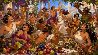 Bacchanalian - Characterized by wild, drunken, and uncontrolled celebration.