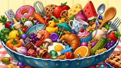 Salmagundi - A mixture or collection of many different and unrelated things. (विभिन्न वस्तुओं का मिश्रण) 
