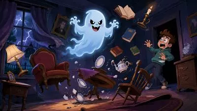 Poltergeist - A noisy and mischievous ghost believed to cause unexplained sounds or move objects. (शोर मचाने और वस्तुएँ हिलाने वाली शरारती प्रेतात्मा) 