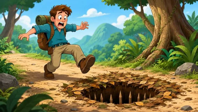 Pitfall - A hidden or unexpected danger, difficulty, or disadvantage. (छिपा हुआ खतरा या कठिनाई)