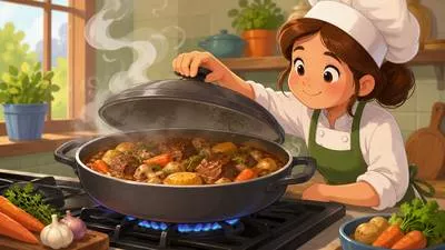 Braise - Cook food slowly in a small amount of liquid in a covered container. (कम तरल में ढककर धीरे-धीरे पकाना)