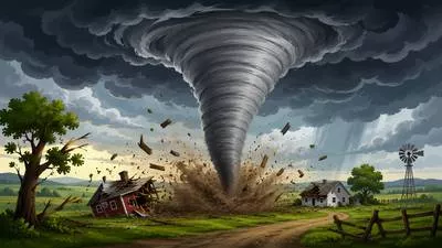 Tornado - A violently rotating column of air extending from a cloud to the ground. (तीव्र गति से घूमने वाला बवंडर)