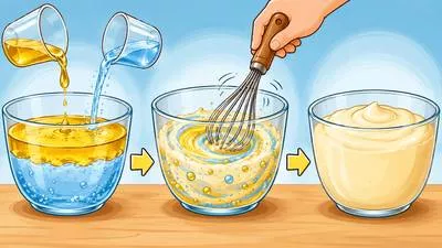 Emulsify - To mix two liquids that normally do not combine, such as oil and water. (पायसीकृत करना)