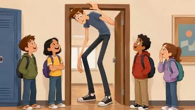 Lanky - Unusually tall and thin, often with awkward movements. (असामान्य रूप से लंबा और दुबला)