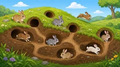 Warren - A connected network of underground passages where rabbits live.