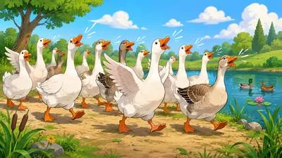 Gaggle - A group of geese, especially when they are on the ground or water. (हंसों का झुंड)
