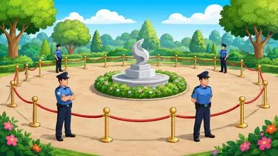 Cordon - A line or ring of police, soldiers, or guards preventing access to an area. (सुरक्षा घेरा)