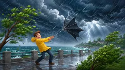 Squall - A sudden, violent gust of wind, often accompanied by rain or snow. (अचानक आने वाली तेज़ आँधी)