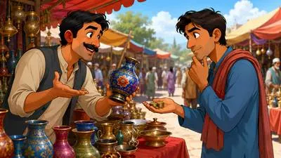 Dicker - To bargain or argue over the price or terms of something. (मोलभाव करना)