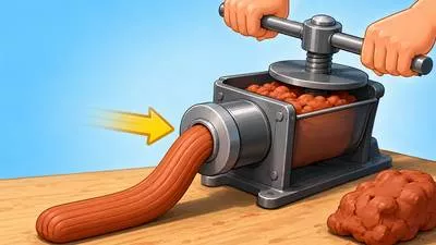 Extrude - To force or push something out through a small opening. (दबाव डालकर बाहर निकालना)