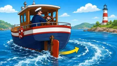 Rudder - A flat movable part used to steer a ship, boat or aircraft. (पतवार)