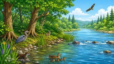 Riparian - Relating to or situated on the banks of a river.