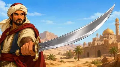 Scimitar - A short sword with a curved blade, traditionally used in parts of Asia and the Middle East.