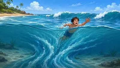Undertow - A strong current beneath the surface of the water that pulls away from the shore; also a hidden negative influence.