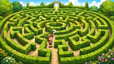 Maze - A complicated network of paths or passages that is difficult to navigate. (भूलभुलैया)