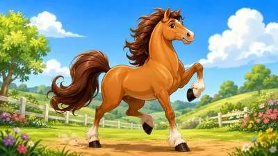 Prance - To move with exaggerated, lively, or high steps, especially like a horse. (उछलते हुए चलना)