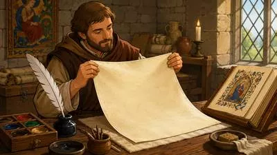 Vellum - Fine-quality parchment made from animal skin, traditionally used for writing or printing.