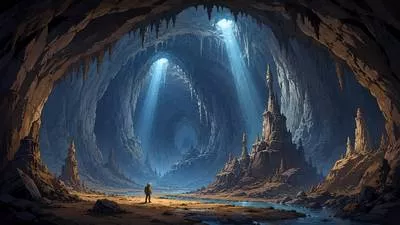 Cavernous - Very large, deep, and hollow like a cave.