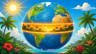 Equatorial - Relating to or situated near the equator. (भूमध्यरेखीय)