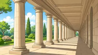 Colonnade - A long row of columns supporting a roof, an upper structure, or forming a covered passage.