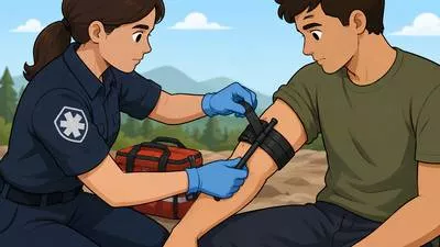 Tourniquet - A tight band placed around an injured limb to stop or reduce severe bleeding. (रक्तस्राव रोकने के लिए अंग पर कसकर बाँधी जाने वाली पट्टी)