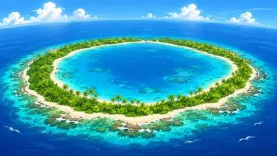 Atoll - A ring-shaped coral island surrounding a lagoon.