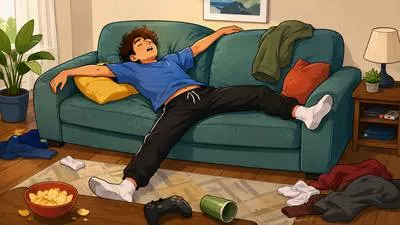 Sprawl - To sit, lie, or spread out in an untidy or irregular way.