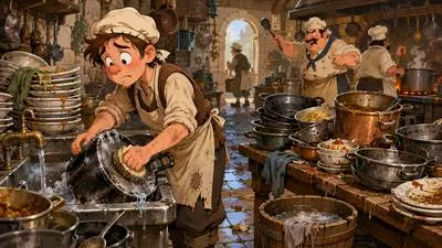 Scullion - A servant employed to perform menial tasks in a kitchen. (रसोई का नौकर)