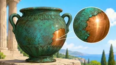 Patina - A thin layer that develops naturally on the surface of metal or other material over time.