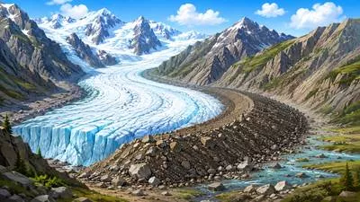 Moraine - A mass of rocks and soil carried and deposited by a glacier.