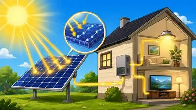 Photovoltaic - Relating to the production of electricity from light, especially sunlight. (प्रकाश से विद्युत उत्पन्न करने वाला)