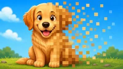 Pixelate - To divide an image into visible square-shaped pixels, often making it unclear. (चित्र को छोटे वर्गाकार बिंदुओं में धुंधला करना)