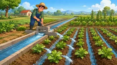 Irrigate - Supply water to land or crops to help them grow. (सिंचाई करना)