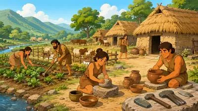 Neolithic - Relating to the later part of the Stone Age, when people began farming and using polished stone tools.