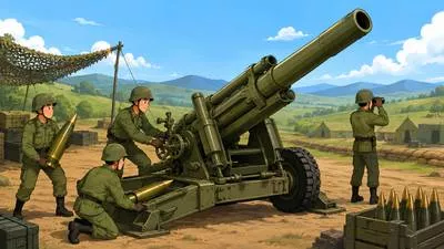 Artillery - Large, powerful guns used in warfare, especially those operated by military units. (तोपखाना)