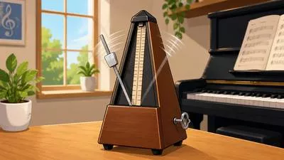 Metronome - A device that produces regular beats to help musicians maintain a steady rhythm.